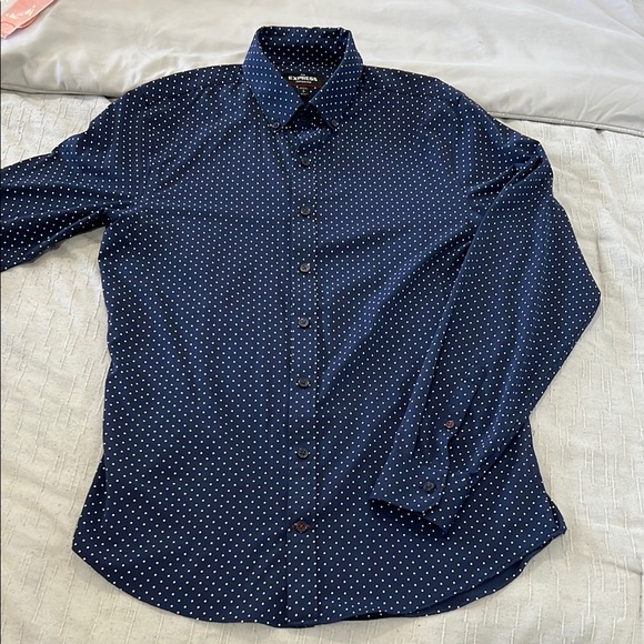 Men's Navy Blue Polka Dot Shirt - Picture 1 of 2